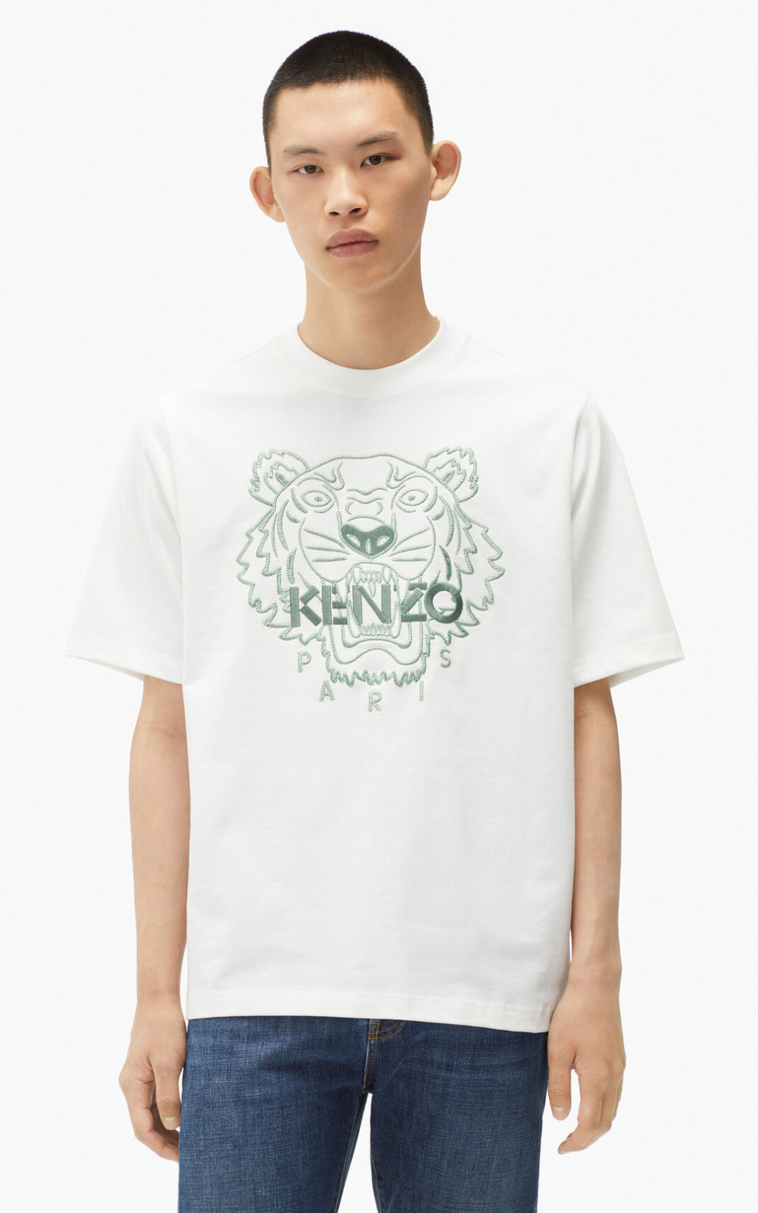 T Shirt Kenzo Loose fitting Tiger Homme Blanche | QYMW-07639